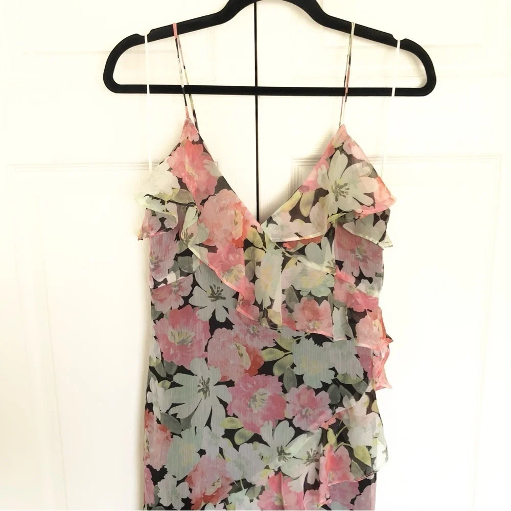 Black Floral Zara Chiffon Midi Dress Size M - Picture 3 of 9